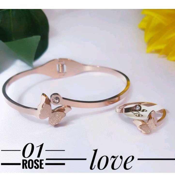 Gelang Plus Cincin Kupu Titanium Rosegold 179226