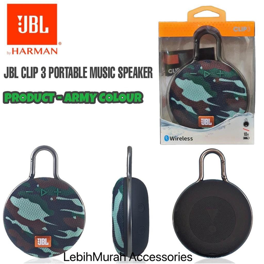 Speaker Bluetooth JBL CLIP 3 Wireless Portable JBL Clip3 IPX7 Support Mmc Usb BT