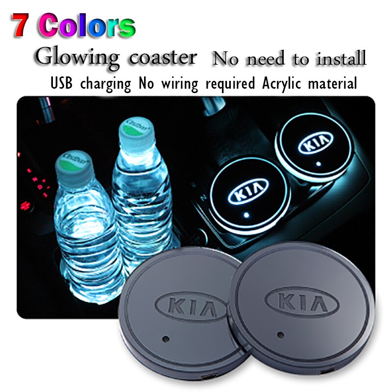 1 / 2pcs Pad Holder Botol Air Minum Dengan Lampu Led Luminous Untuk Kia Seltos K3 Carens Forte Cerato Soluto