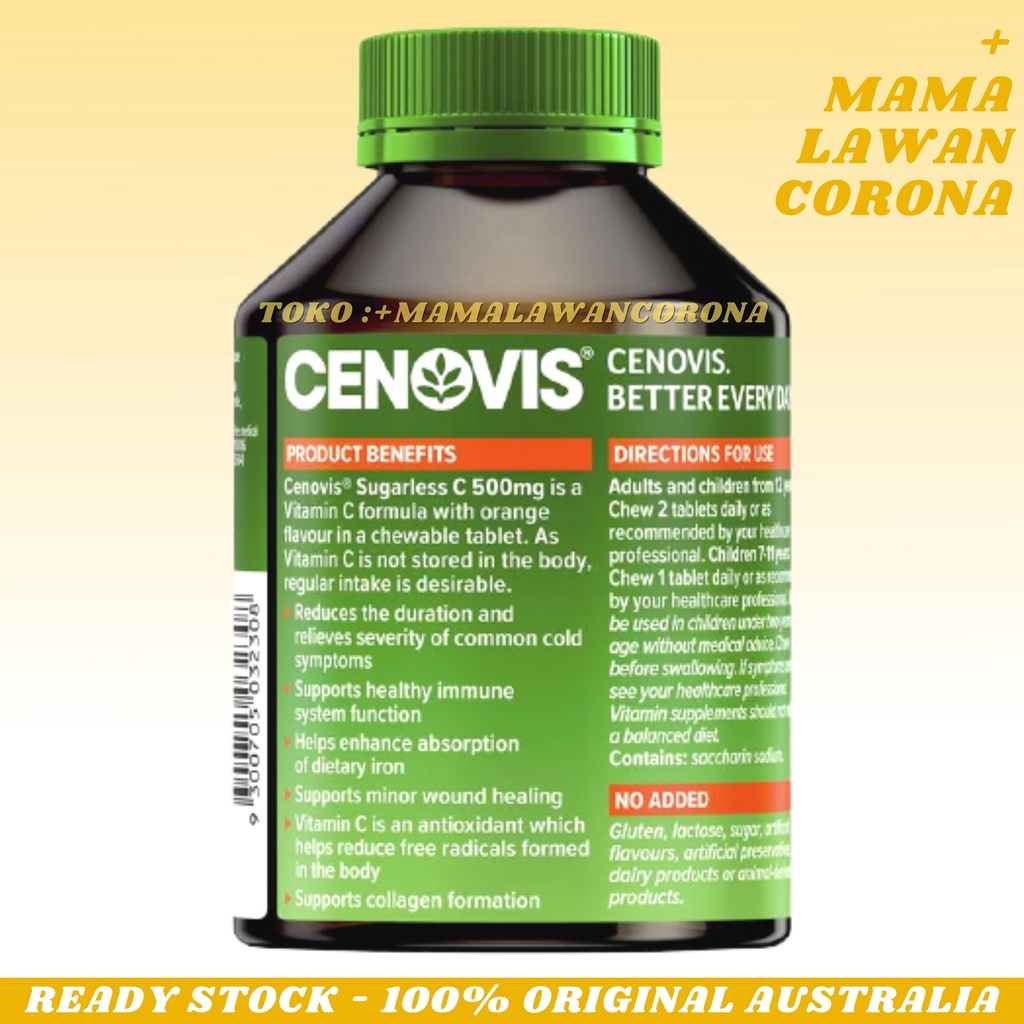 CENOVIS Sugarless Vitamin C 500mg 300 Chewable Tablets Australia Vit C 500 mg Tablet Kunyah