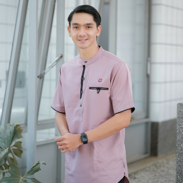 Jual Baju koko muslim pria lengan pendek Dusty pink - M