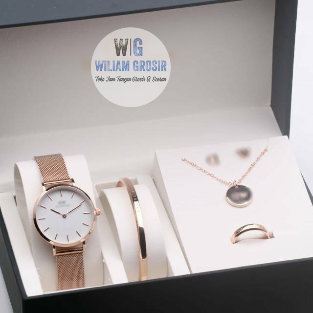 JAM TANGAN WANITA WD PREMIUM PETITE PASIR RANTAI STAINLESS PAKET 1 SET FREE BOX ORIGINAL &amp; PAPER BAG DIAMETER 3 CM || JAM TANGAN FASHION CEWEK MURAH WD