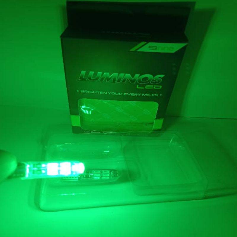 LAMPU LED T10 CRYSTAL 15 titik LUMINOS untuk sein senja plat motor mobil harga 1 buah-Hijau