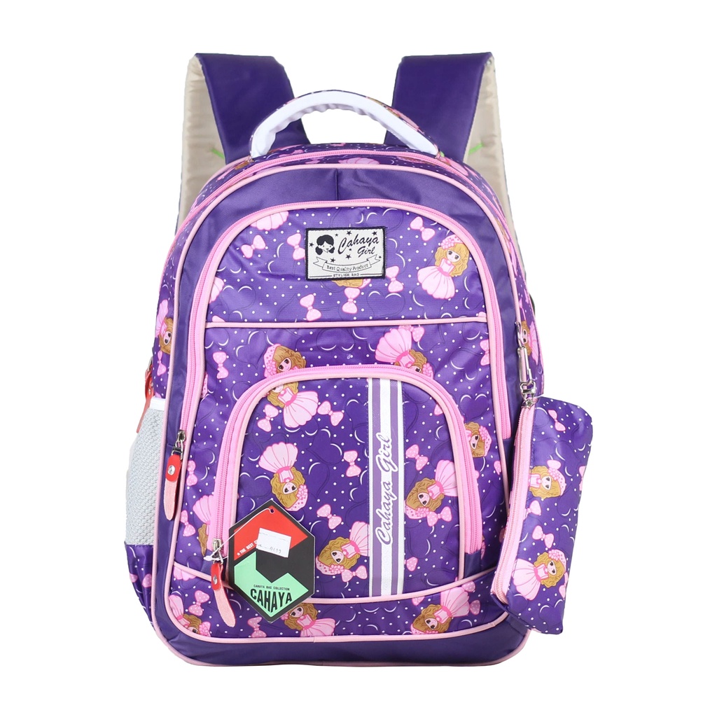 Tas Gendong Perempuan Ransel Anak Karakter Princess Cahaya Strip Ungu Cantik Sd Smp Backpack Tebal Tas Anak Anak