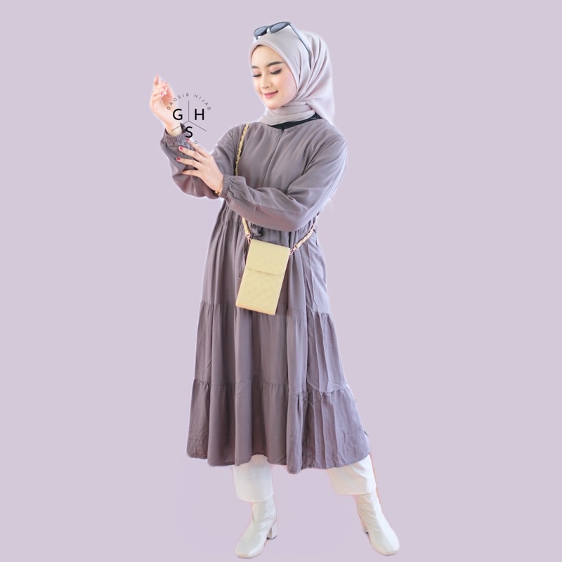 (AMD) TUNIK FRENZA RUFFLE DAILY BUSUI TUNIK MIDI DRESS RAYON