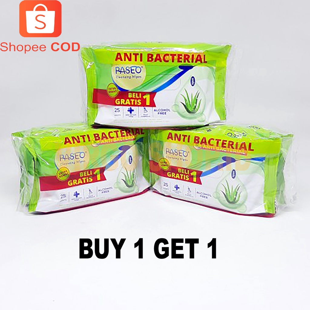 Tissue Basah Anti Bakteri Paseo buy 1 get 1 (2 x 25 sheets) / Tissu Anti Bakteri / Tisu Anti Bakteri