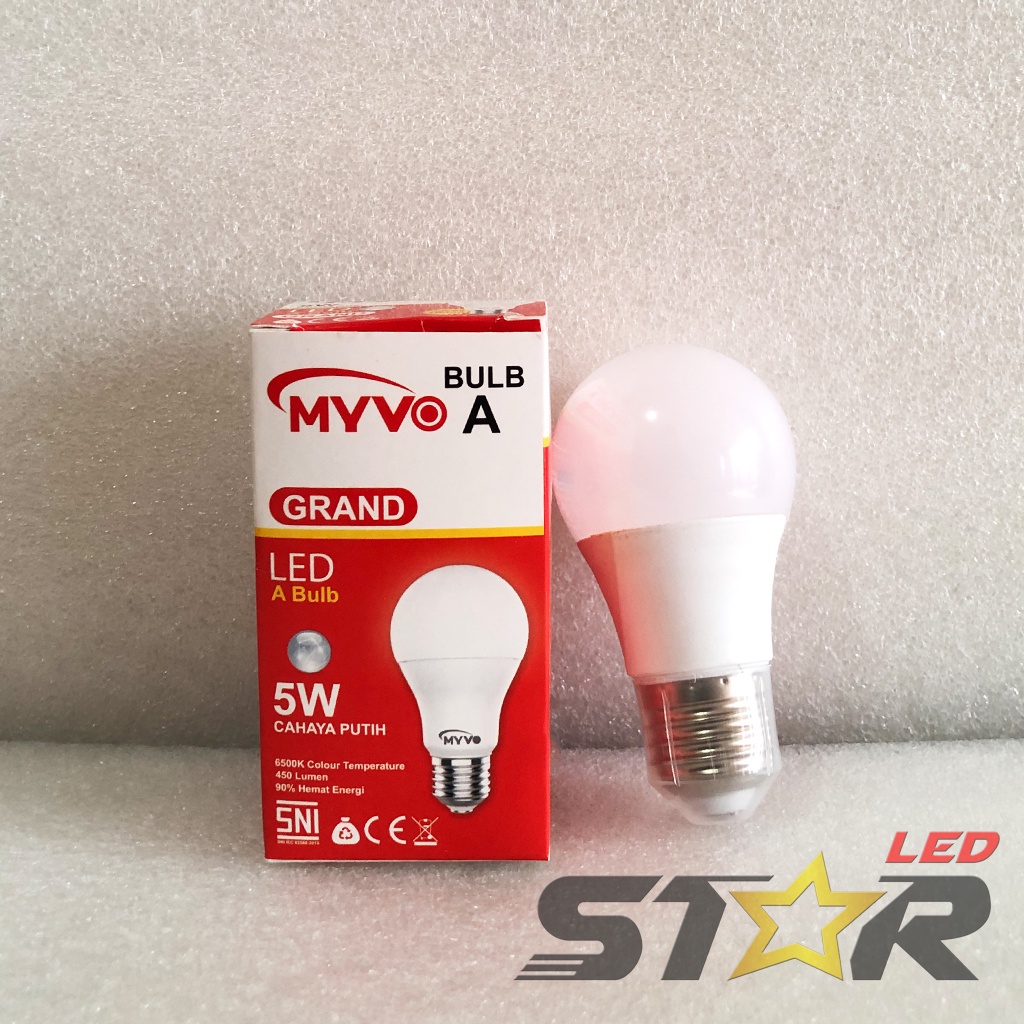 MYVO Grand Bulb A LED 3W, 5W, 7W, 9W Lampu Bohlam Bulat Murah Hemat Energi Irit Listrik Super Terang 3 5 7 9 WATT Star