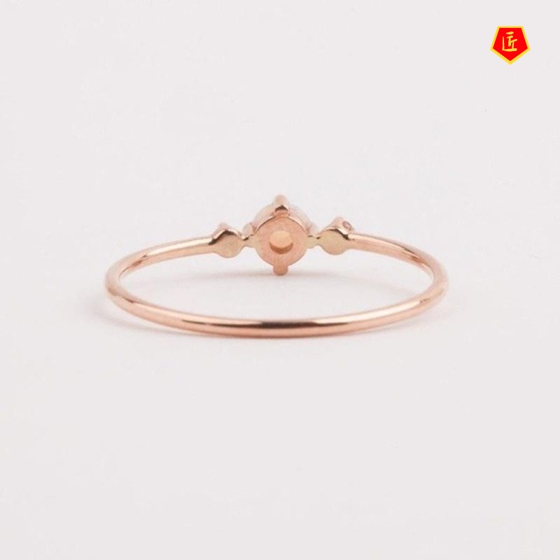 [Ready Stock]14K Rose Gold Opal Ring Women's Simple Fashion