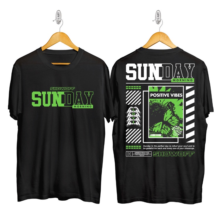 Baju Kaos Showoff Sunday Morning  Kaos Good Vibes   KAOS DISTRO  T-Shirt  Kaos Pria