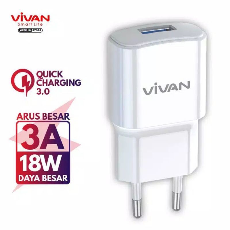 (ORIGINAL 100%)VIVAN Adaptor Charger Power Oval 3.0 18W Batok Quick Charge 3A Fast Charging