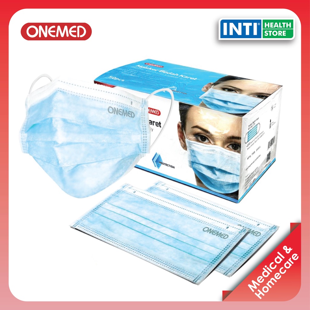 Onemed | Masker 3 Ply Earloop Medis | Earloop Surgical Mask |  Biru