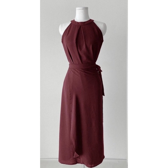 MIDI DRESS KOREAN STYLE FASHION ALL SIZE BEST SELLER PREMIUM MAROON