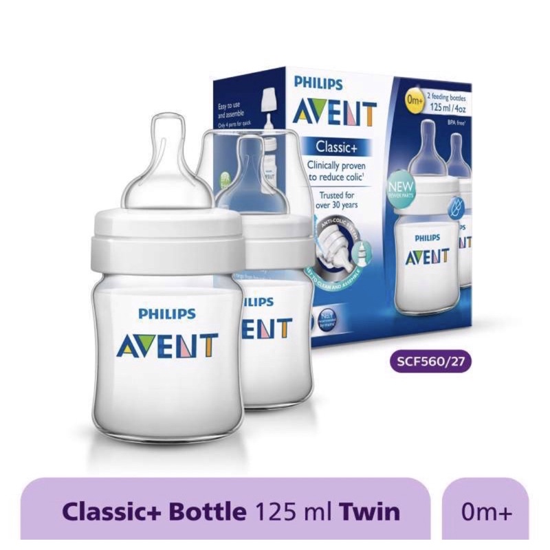 botol avent Dot avent Philips Avent Clas+ Baby 2 Pcs 125ml Newborn Flow 0m+ SCF560-27 Putih