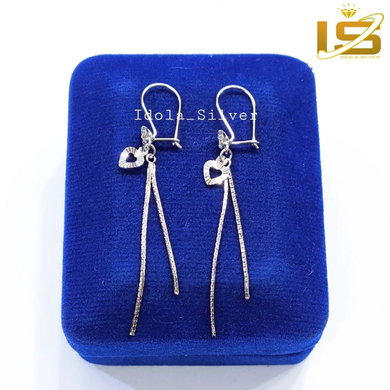 ANTING PERAK ASLI SILVER 925 LAPIS EMAS PUTIH MODEL KAIT PANJANG ITALY SANTA - PERHIASAN PERAK WANITA