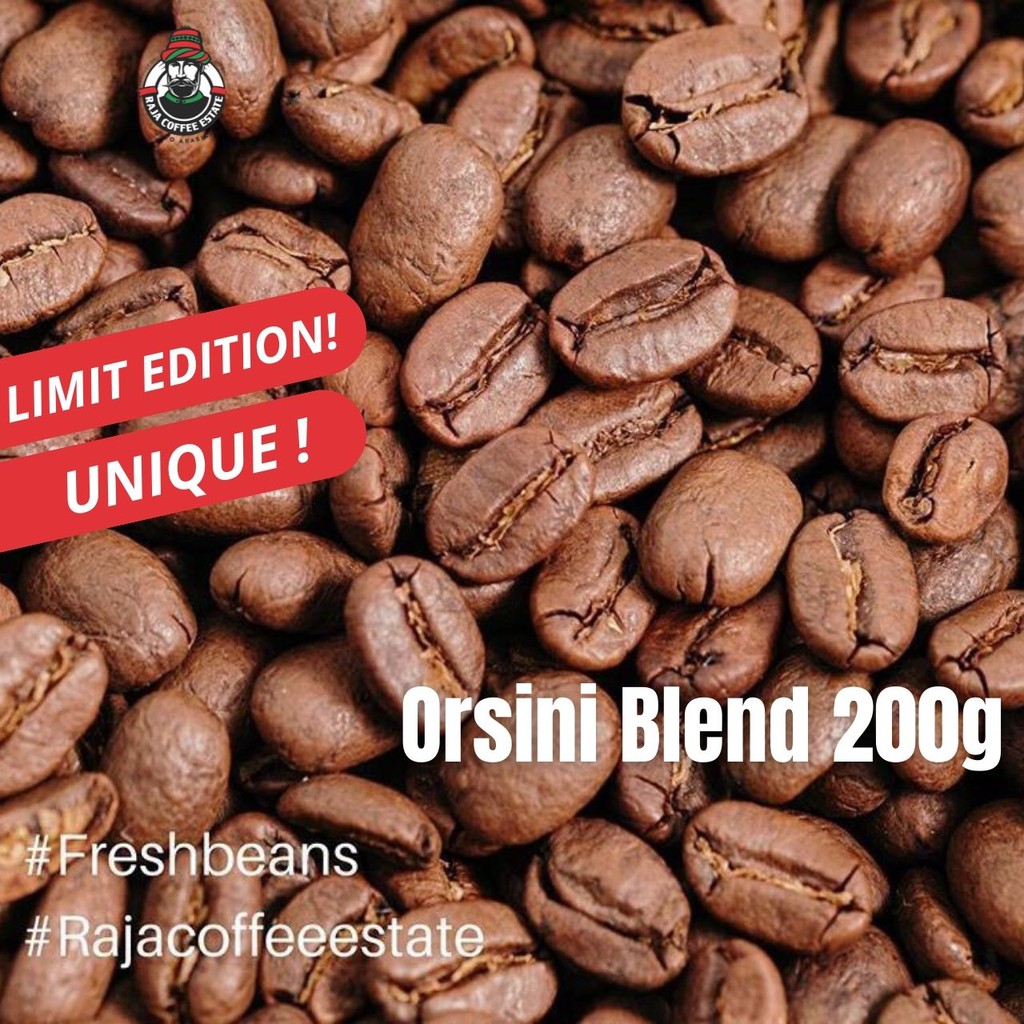 

RAJA COFFEE ESTATE ORSINI BLEND 200G KOPI BIJI BUBUK ARABIKA ACEH GAYO JAMIN FRESH ROAST