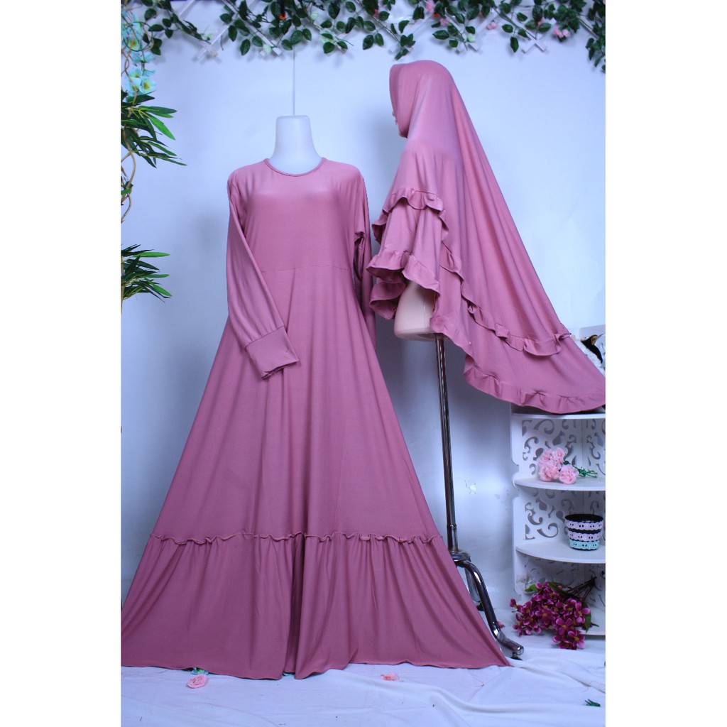 Gamis Jersey set syari gita super set khimar adem jersi busana muslim khimar rempel  susun antem