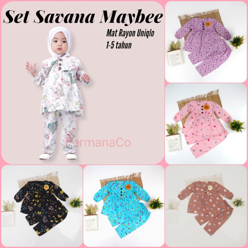 Set Setelan Rayon Anak Perempuan Cewek Lengan Panjang Savana Mybee Usia 1 - 4 Tahun