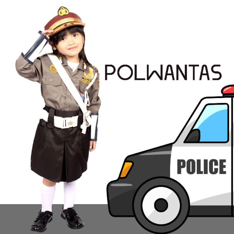 BAJU SERAGAM POLWAN ANAK SETELAN ROK DAN CELANA/KOSTUM KARNAVAL