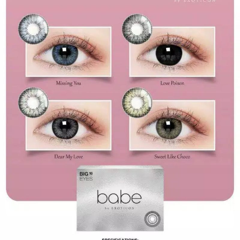 SOFTLENS X2 BABE NORMAL &amp; MINUS -0.50 sd -3.00 FREE LENSCASE DIA 16 MM BIG EYES BY EXOTICON / Softlen Soflen Soflens