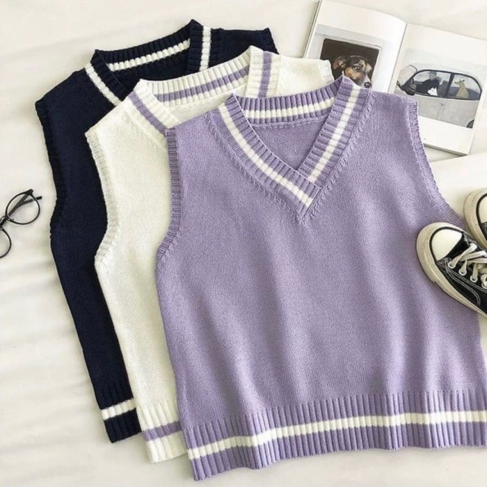 Promo nih  (white & purple ) Knit rajut Adoria Vest korea premium atasan wanita Premium Quality