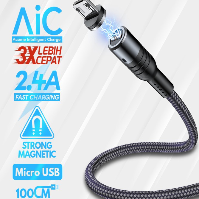 ACOME KABEL DATA STRONG MAGNETIC FAST CHARGING 2.4A 100CM GARANSI 1 TAHUN AXM-010