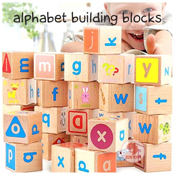 Jual Zuccaqu Alphabet Building Blocks Mainan Balok Susun Kayu Solid