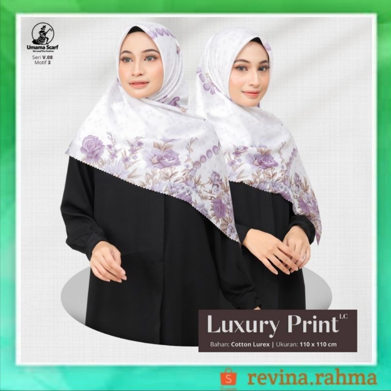 Umama Scraf Hijab Segiempat Luxury Print Lc, Hijab Motif Pesta, Jilbab Pesta, Glowing, Gliter, Glamo