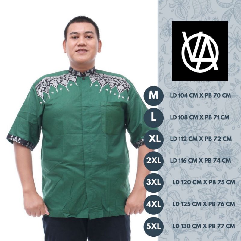 baju koko jumbo atasan muslim pria warna hijau botol batik veldanava pekalongan
