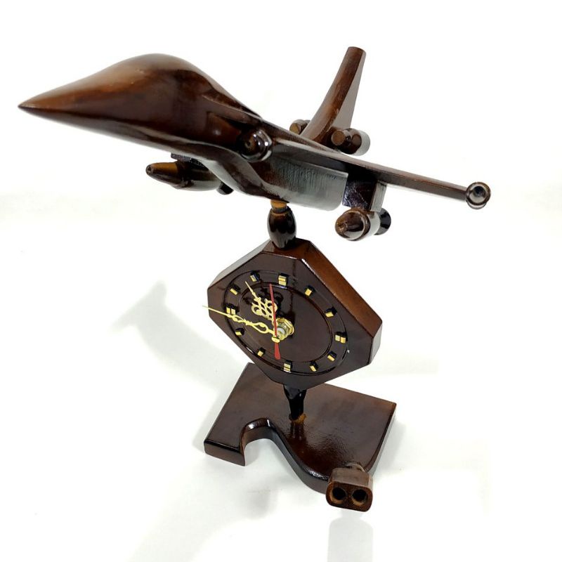 Jam Meja Kayu Jati Pesawat Tempur Unik Antik