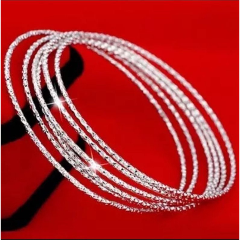 perhiasan gelang keroncong silver set 6 kualitas premium