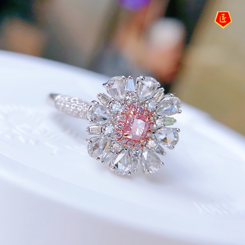 [Ready Stock]New Luxury Pink Romantic Square Diamond Ring