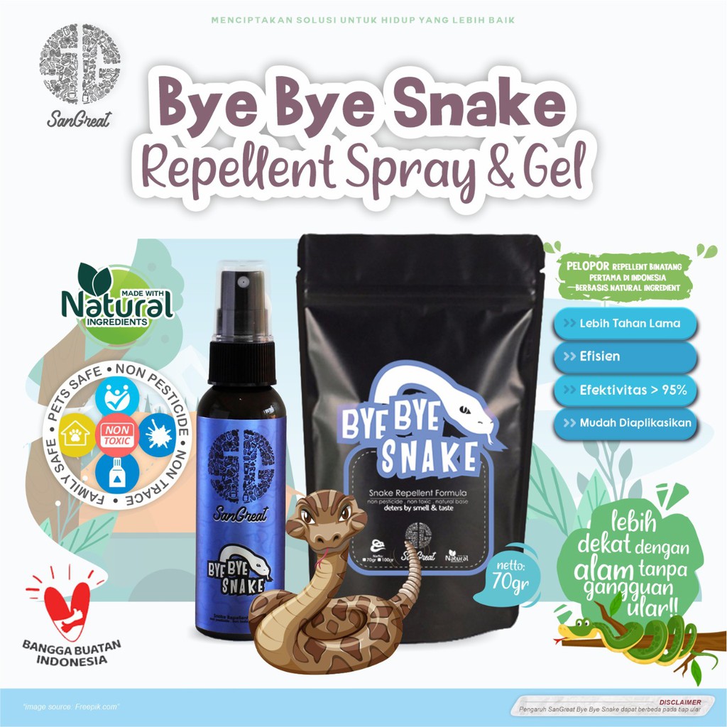 Anti ular penangkal ular alat pengusir Ular masuk rumah non pestisida aman SanGreat Bye Bye Ular gel 70 gr dan spray 100 ml