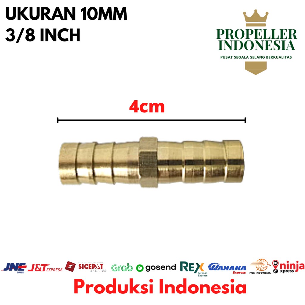 Sambungan Lurus Selang Gas Kuningan 3/8&quot; Neple Kuningan 2 Cabang 10mm