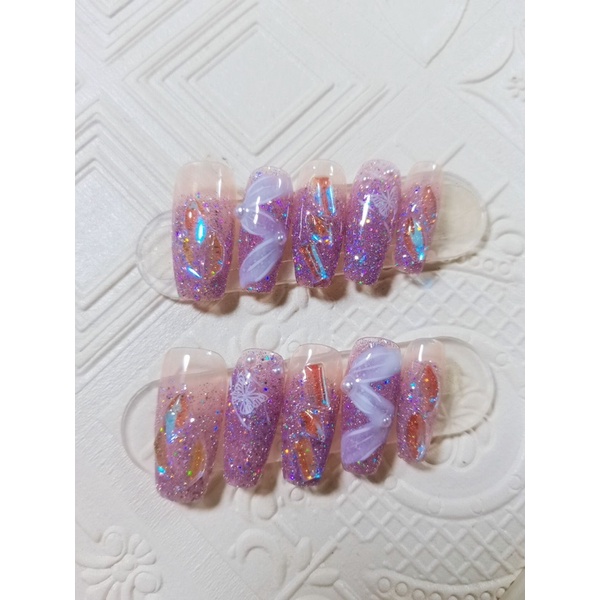 Kuku Palsu 【 C5，10pcs+ lem sticker】Nikah Wedding False Nailart Pengantin Tangan