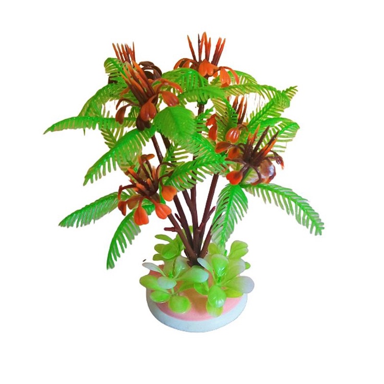 Tanaman aquarium plastik kelapa daun hijau rimbun mekar