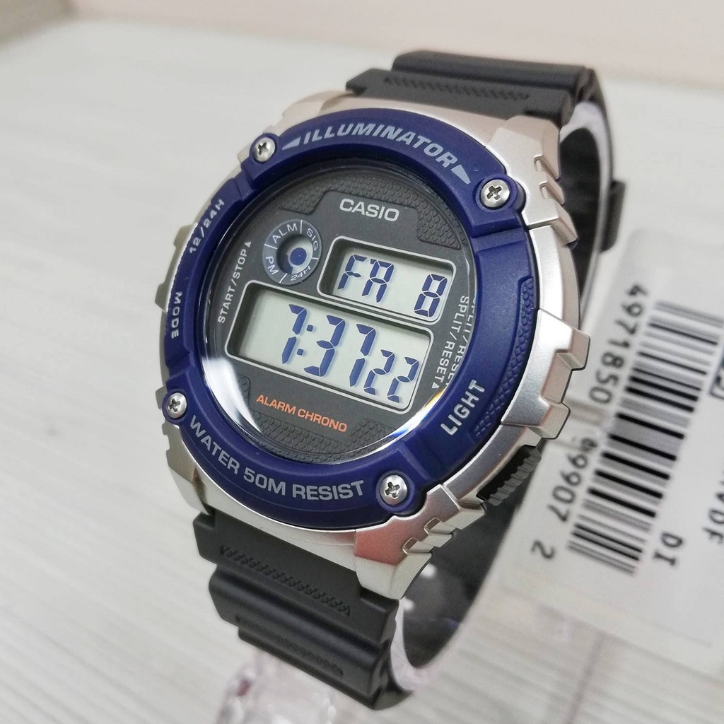 [ PROMO ] Jam Tangan Pria Casio W-216H-2A / W216H Rubber Strap Digital Original Garansi Resmi 1 Tahu