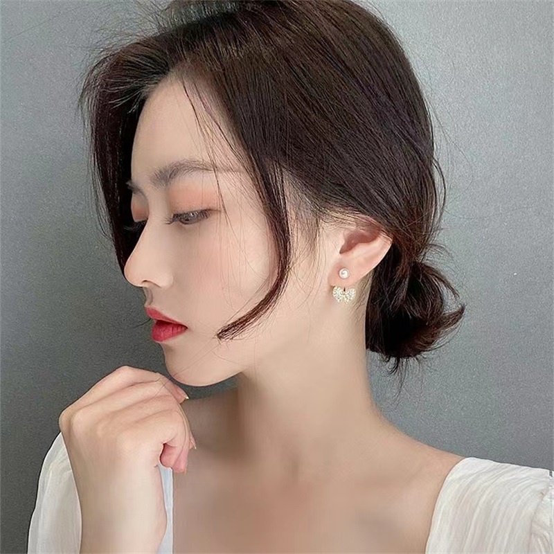 Anting Tusuk Silver s925 Desain Pita Hias Mutiara Berlian Imitasi Gaya Korea