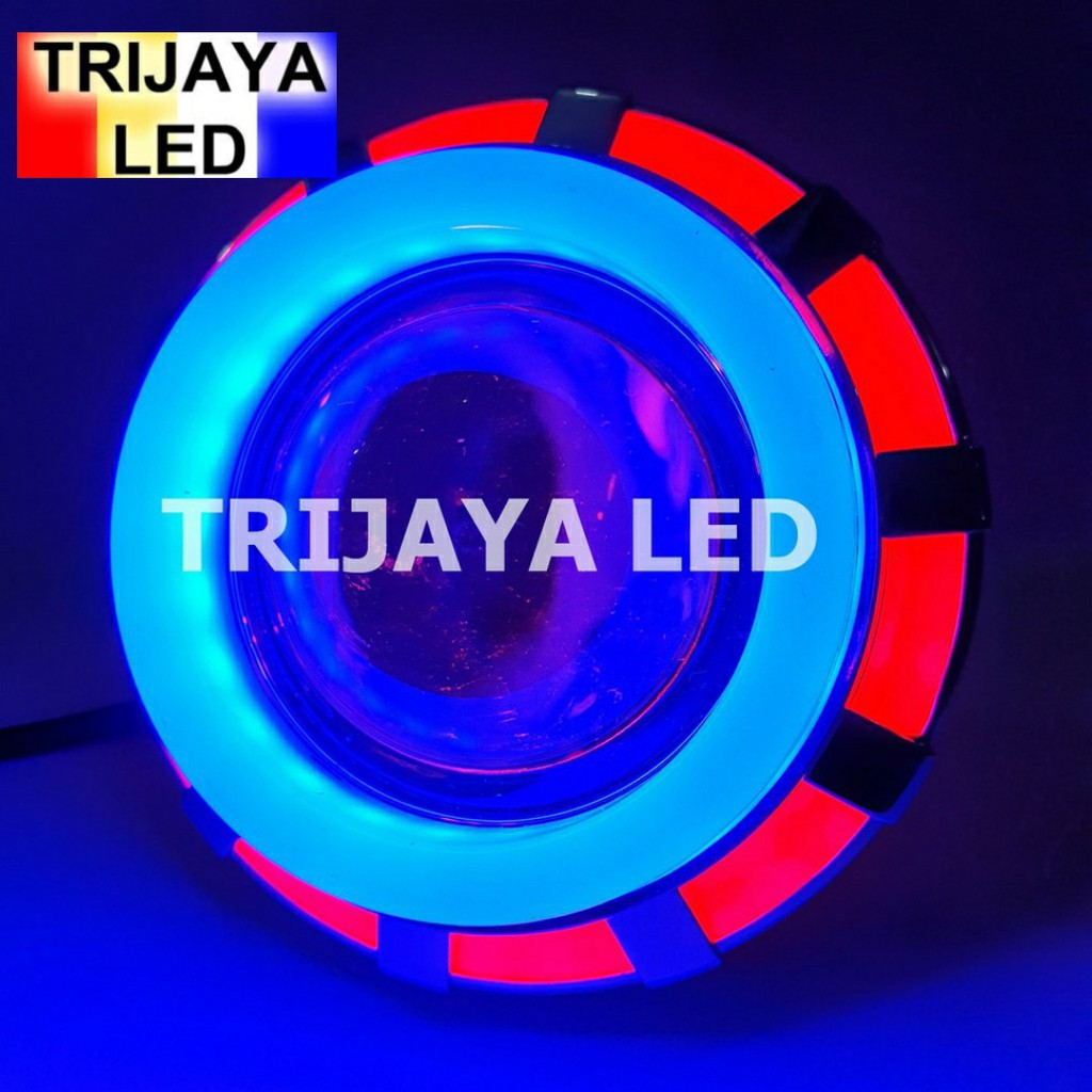 Lampu Depan LED Projie Bulat Double AE DE 3.5 Inch Hi Lo Foglamp Kedip Flash Gerak Running Angel Eye
