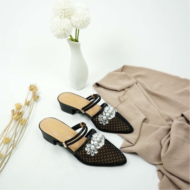 FLASH SALE 7.7 Sandal Heels Wanita  Pesta 3cm Brukat Diamond CK 02