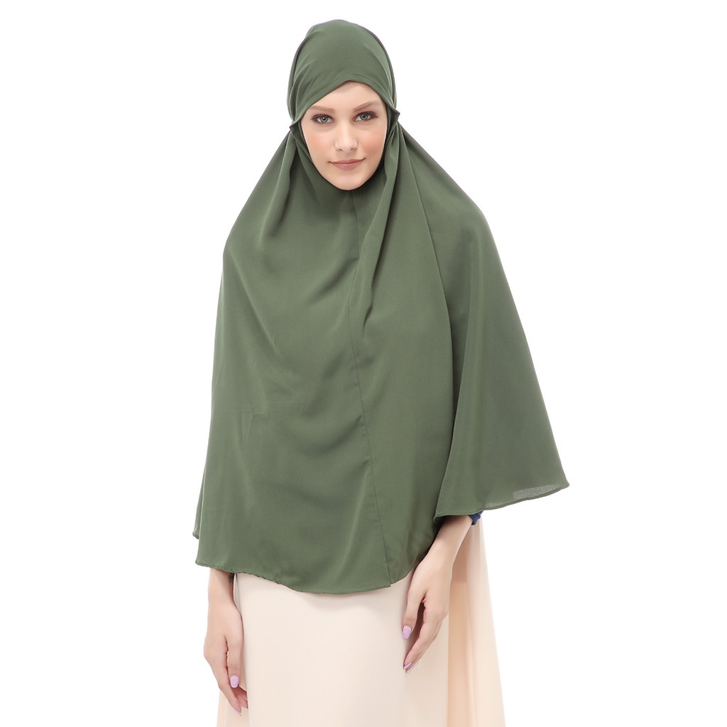 Nindy Jilbab Khimar Bergo Jumbo Motif Polos Relaxed Fit - Hijau Army