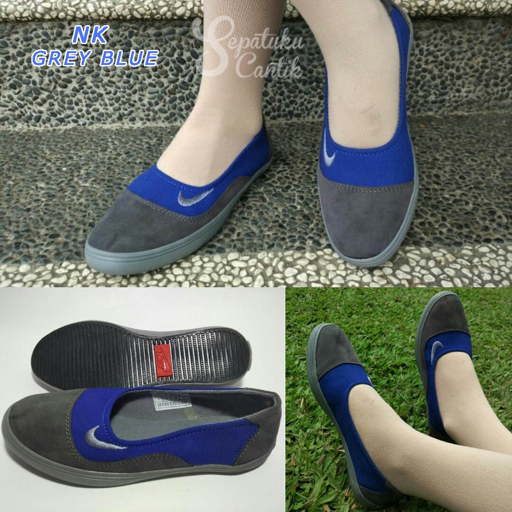 FLATSHOES SEPATU WANITA FLAT KANTOR MODEL NIKE REPLIKA WARNA ABU BIRU