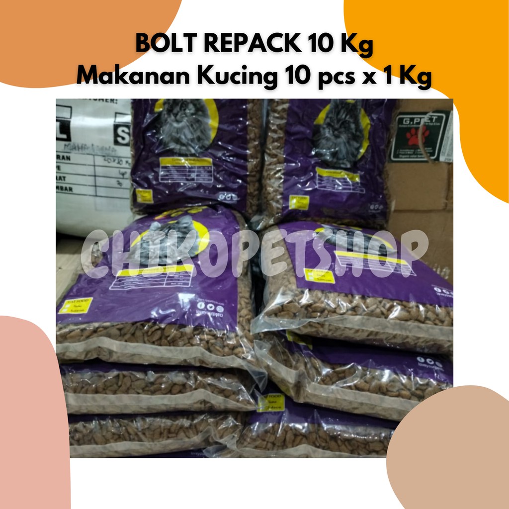 Bolt 10 Kg - Makanan Kucing Kemasan 1 Kg x 10 Pcs Khusus Grab/Gojek