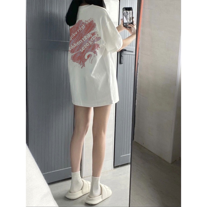 EUNII Kaos Lengan Pendek Graffiti Question Mark Korean Style/Baju Wanita/Atasan Wanita