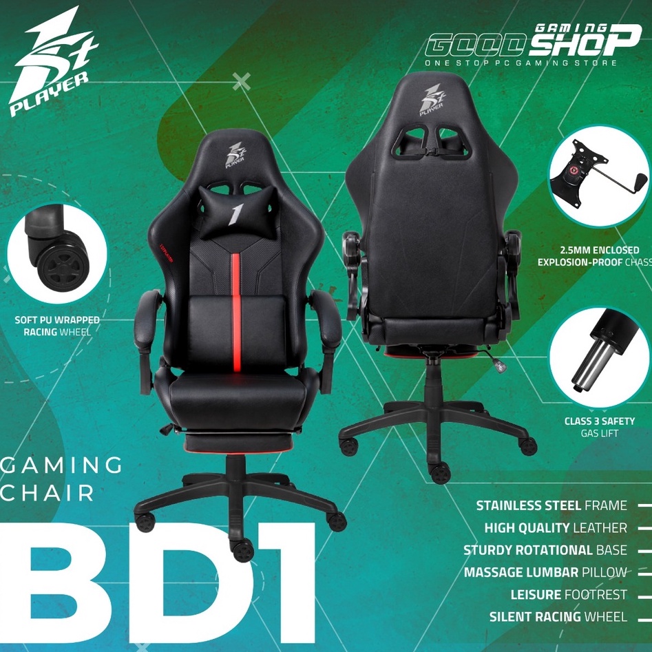 1STPLAYER BD1 HQ LEATHER Arm&amp;footrest - LUMBAR MASSAGE - GAMING CHAIR