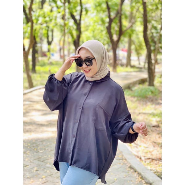 Vivian Kemeja Crinkle Oversize Kemeja Polos Jumbo Kemeja BigSize LD 140 Cm