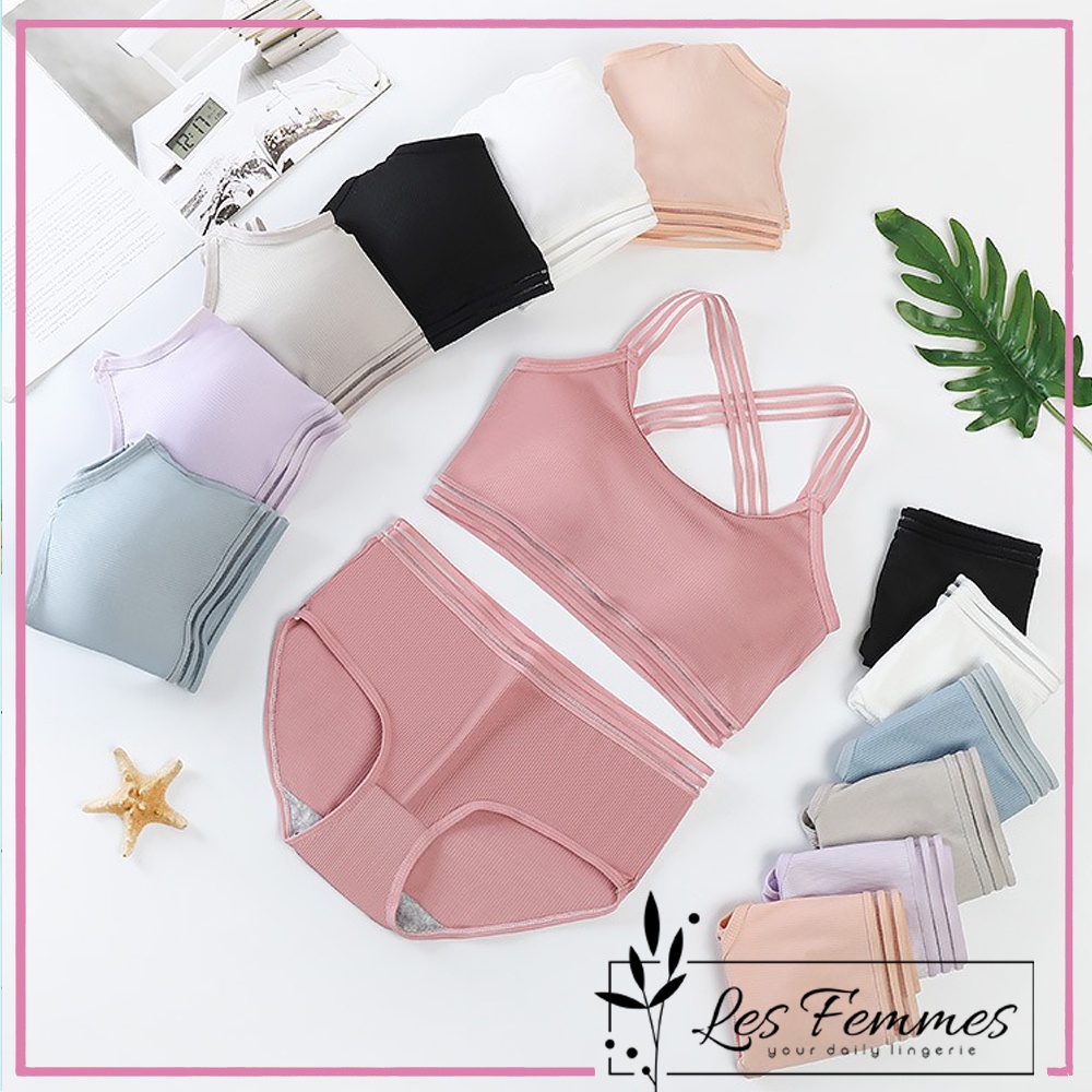 Les Femmes - Set Celana dalam dan Bra wanita sexy bahan katun