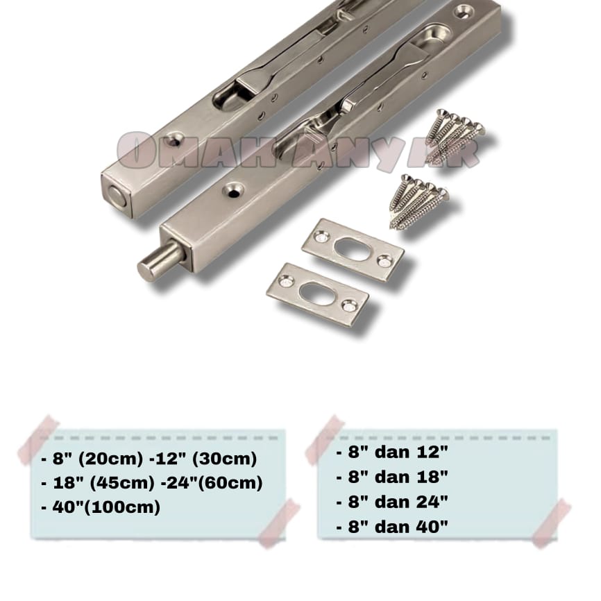 Grendel Tanam Pintu Rumah 8&quot; 20Cm Dan 12&quot;  30Cm Flush Bolt FB 040 SS Stainless