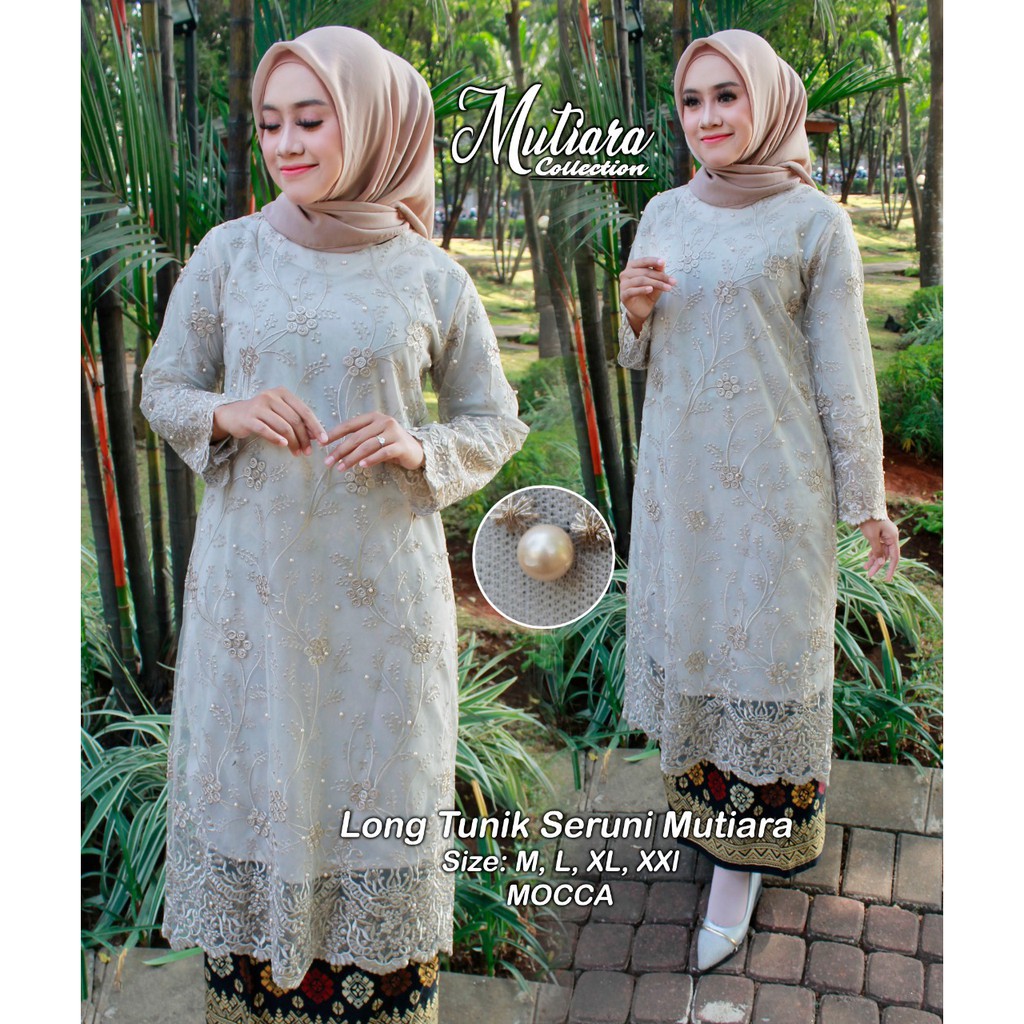 LONG TUNIK SERUNI - SET KEBAYA MODERN - TUNIK KEBAYA TULLE 3D - pakain wanita terpopuler untuk pesta