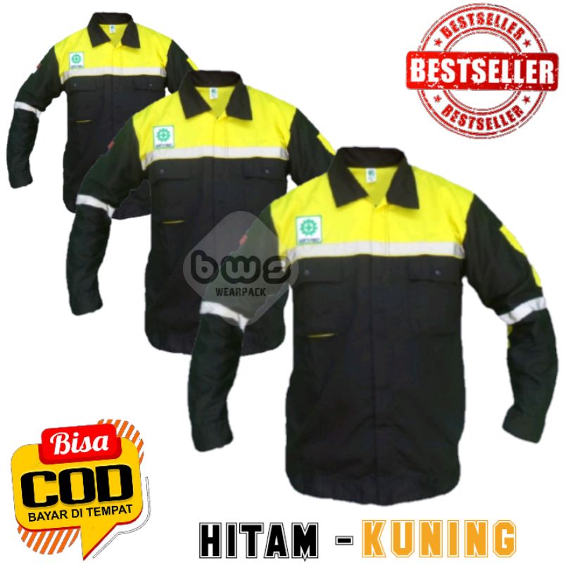 BAJU SAFETY LENGAN PANJANG/KEMEJA SAFETY/WEARPACK ATASAN/PAKAIAN KERJA SAFETY/BAJU SAFETY HITAM KOMB
