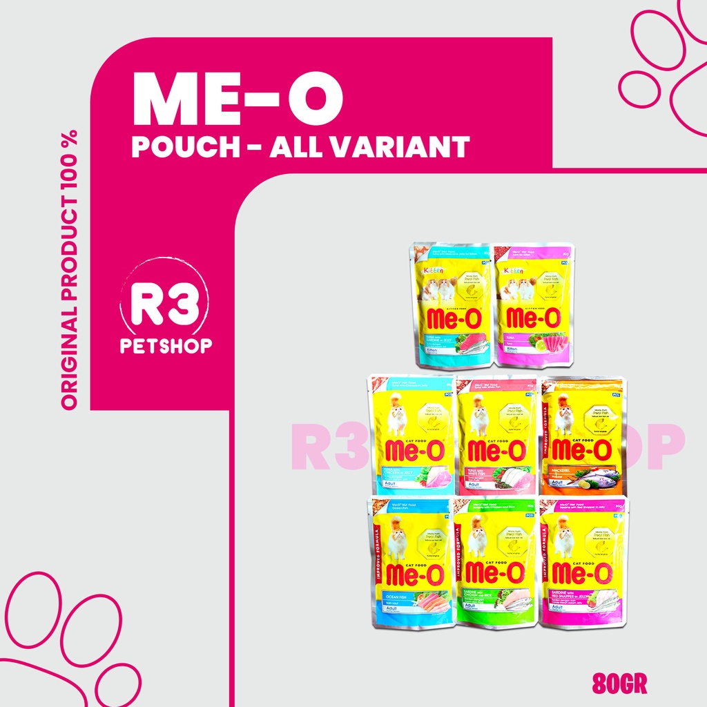 Makanan Kucing basah MEO pouch Adult &amp; Kitten All Variant 80 gr